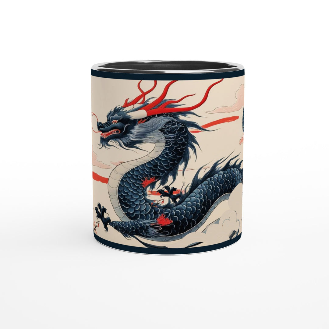 Taza Dragón de Agua en cerámica de 325 ml, diseño Feng Shui con interior negro o rojo