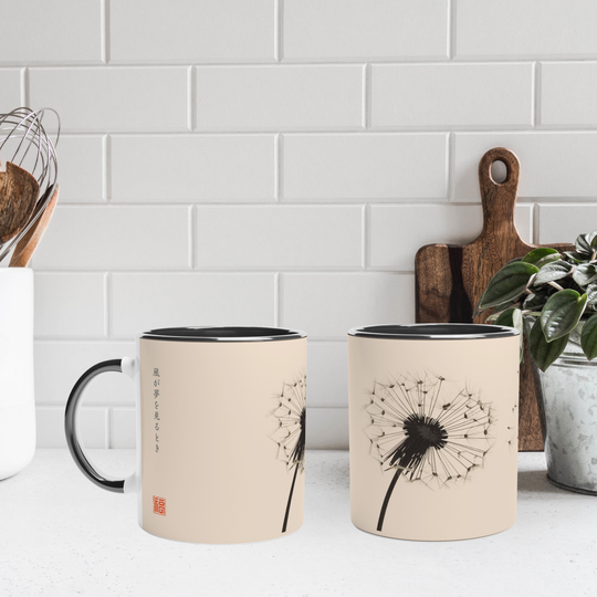 Japanese Style Dandelion Floral Mug | Unique Design on 11 oz Ceramic Mug