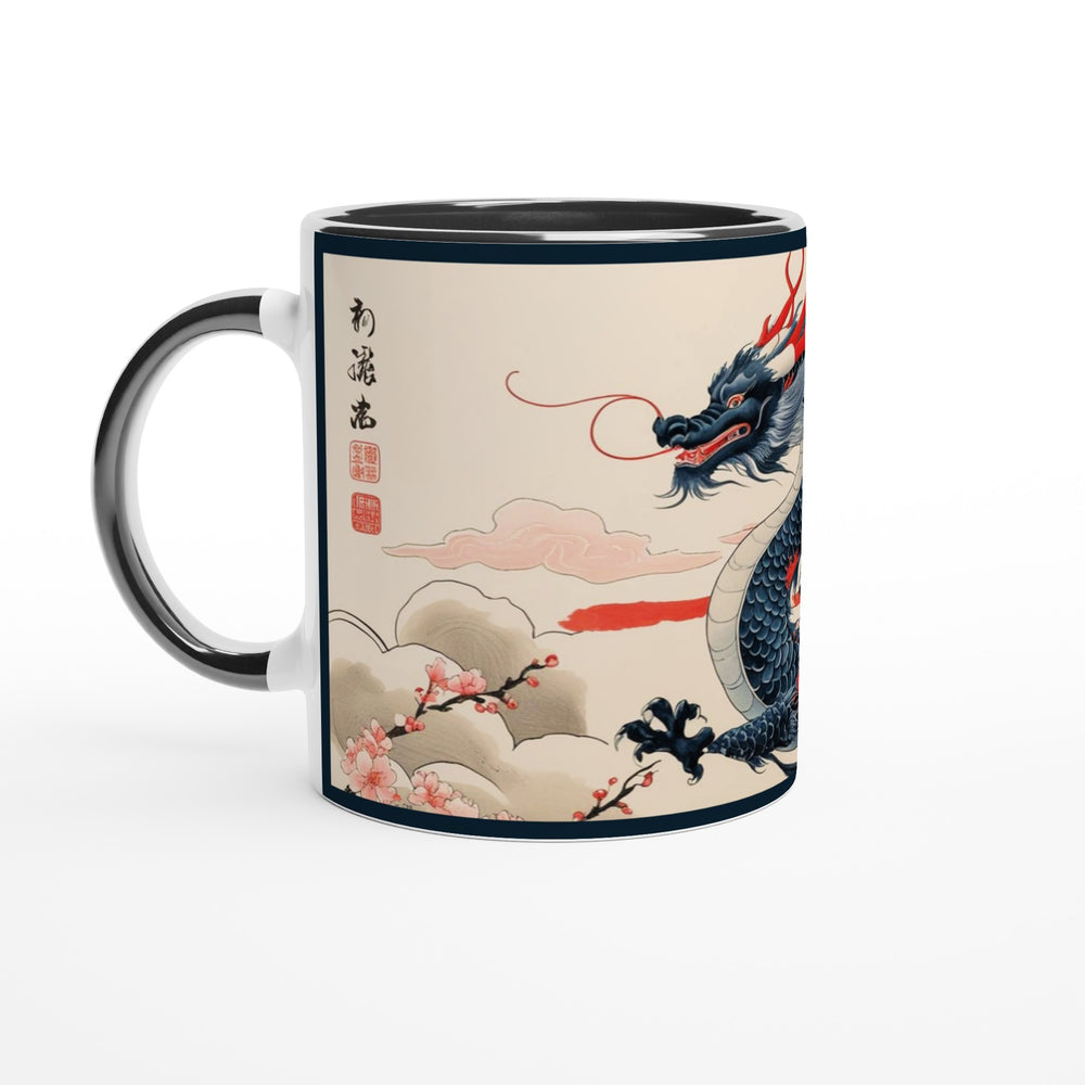 Taza Dragón de Agua en cerámica de 325 ml, diseño Feng Shui con interior negro o rojo