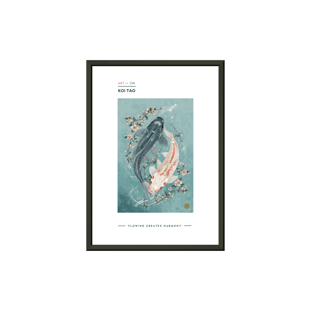 Póster premium Koi Tao estilo japonés minimalista, carpas koi, decoración Feng Shui elegante para salón moderno 21x29,7 cm