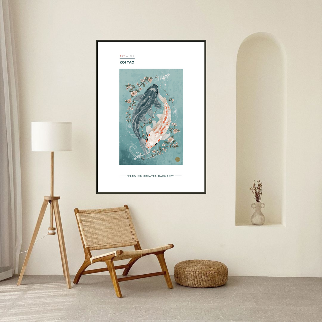 Feng Shui Koi Tao Sheet | Minimalist Japanese Koi Fish Art