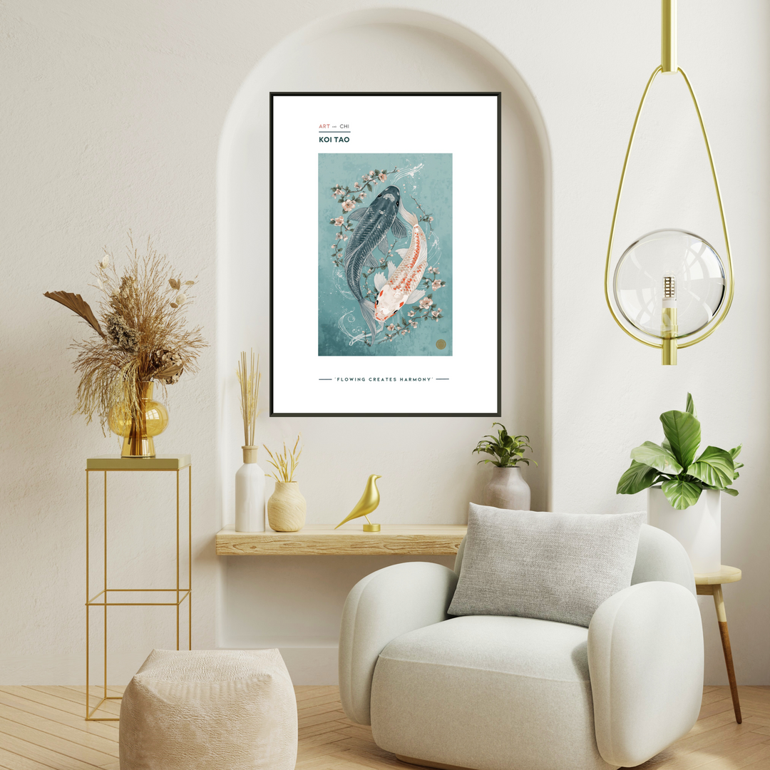 Feng Shui Koi Tao Sheet | Minimalist Japanese Koi Fish Art