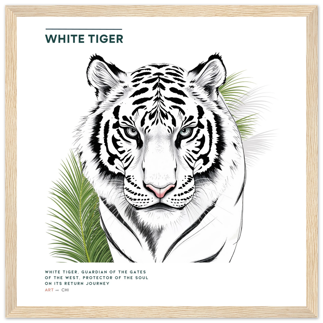 Cuadro White Tiger con tigre blanco minimalista, símbolo Feng Shui del guardián del Oeste, decoración elegante de pared