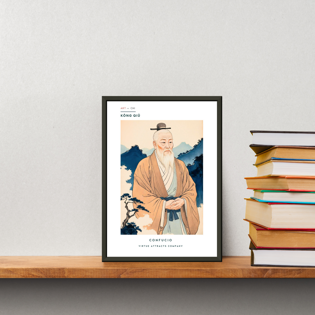 Lámina de Confucio, arte tradicional chino con cita filosófica, decoración oriental elegante para pared