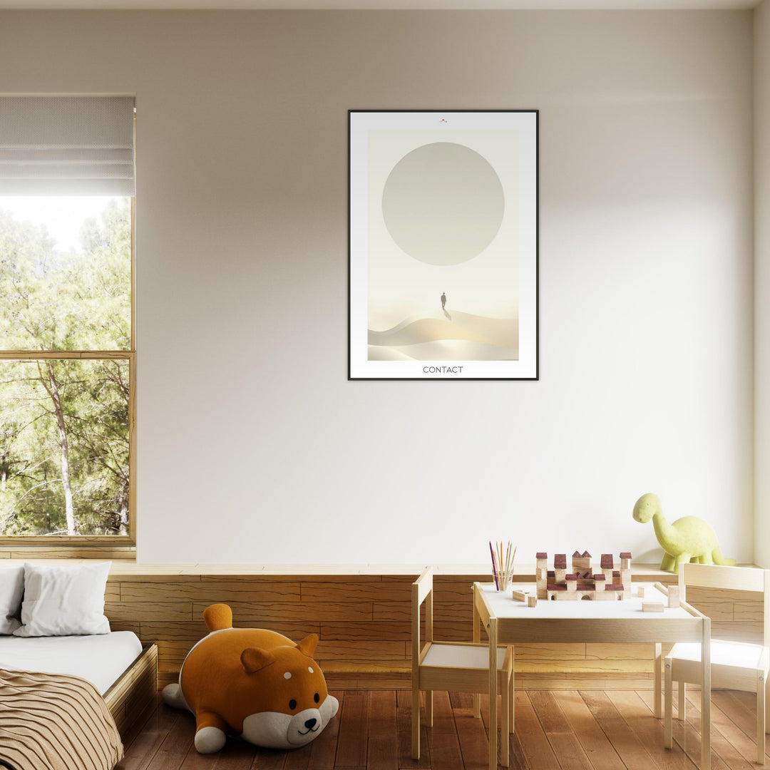 Lámina Feng Shui Contact, esfera de luz inspirada en la Esfera de Buga, diseño minimalista y espiritual. Sumi-e art o feng shui poster
