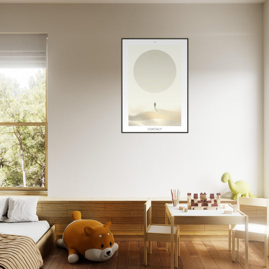 Lámina Feng Shui Contact, esfera de luz inspirada en la Esfera de Buga, diseño minimalista y espiritual. Sumi-e art o feng shui poster