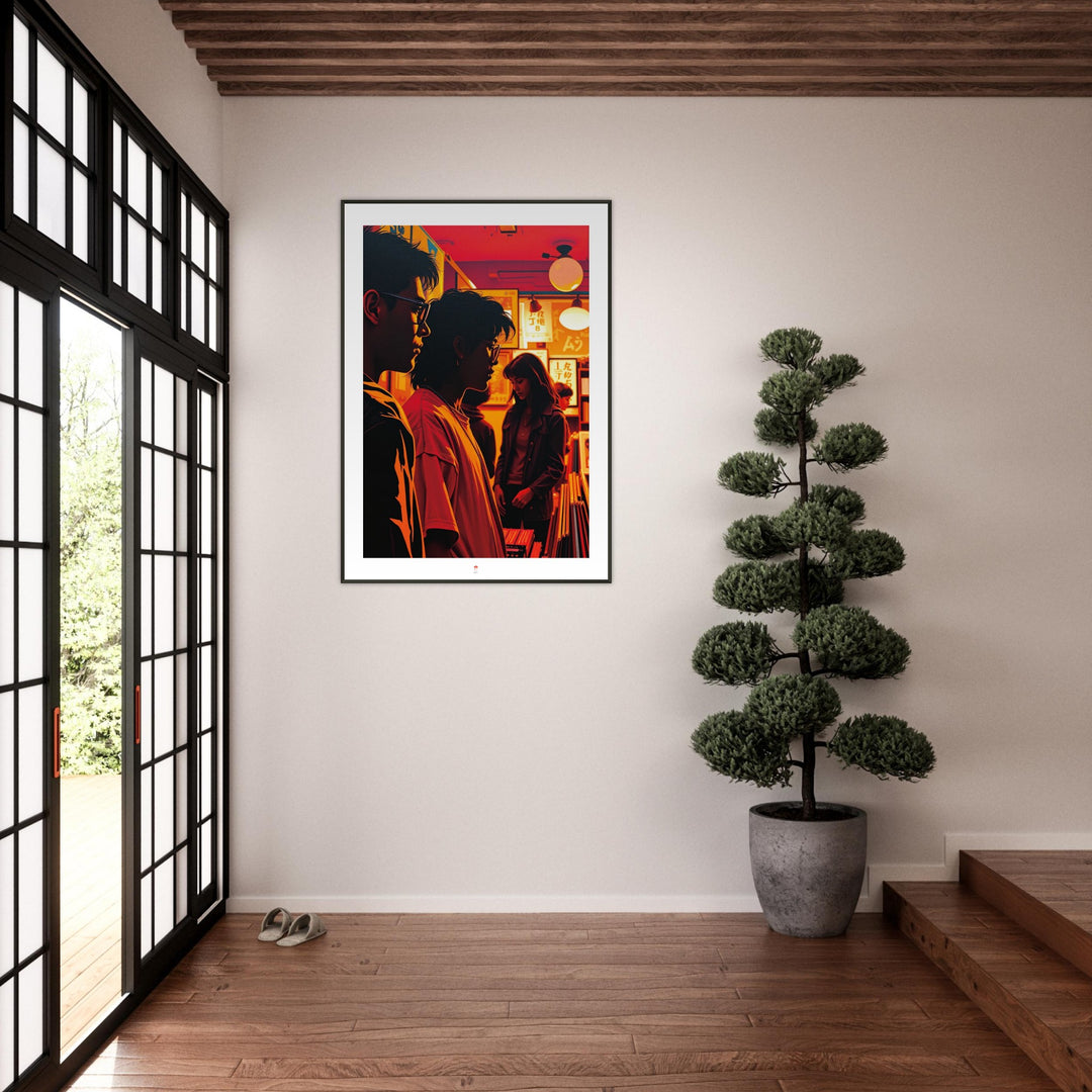 Lámina Noches de Vinilos, arte urbano retro inspirado en Tokio con estética de los años 80