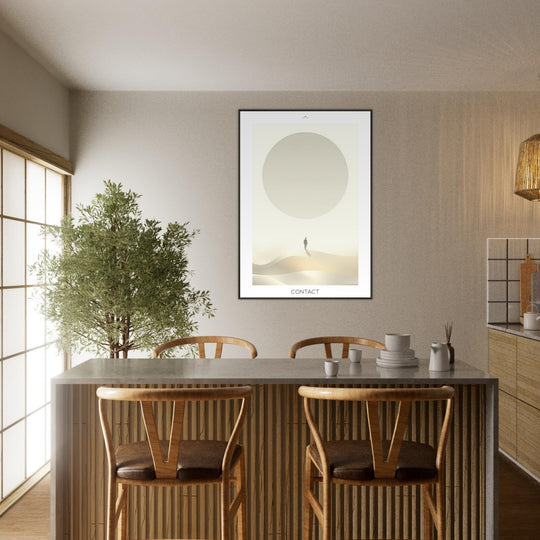 Lámina Feng Shui Contact, esfera de luz inspirada en la Esfera de Buga, diseño minimalista y espiritual. Sumi-e art o feng shui poster
