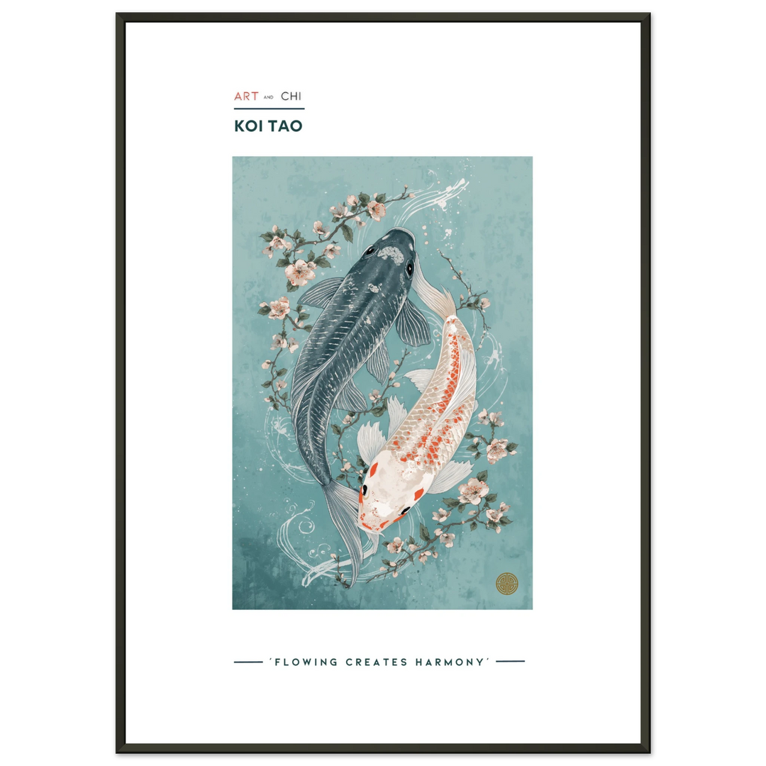 Lámina minimalista japonesa con carpas koi, arte Feng Shui para decoración de interiores, símbolo de armonía y energía
