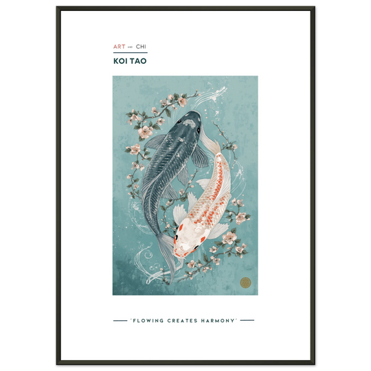Lámina minimalista japonesa con carpas koi, arte Feng Shui para decoración de interiores, símbolo de armonía y energía