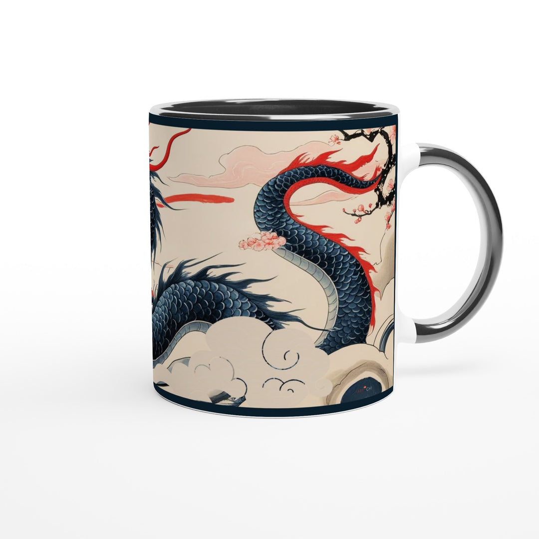 Taza Dragón de Agua en cerámica de 325 ml, diseño Feng Shui con interior negro o rojo