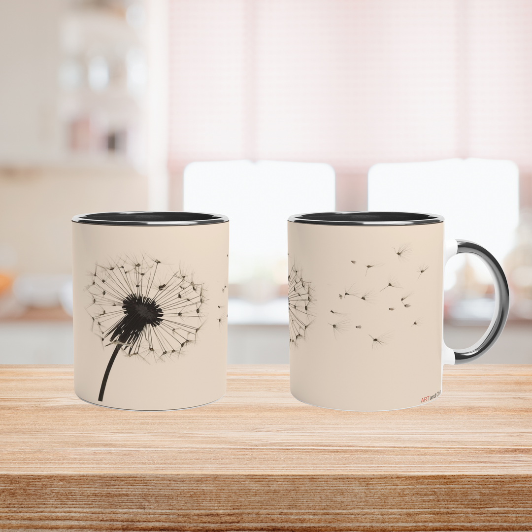 Taza floral  Diente de León estilo japonés | Diseño único en taza de cerámica de 11 oz