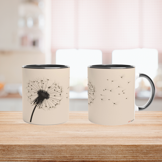 Taza floral  Diente de León estilo japonés | Diseño único en taza de cerámica de 11 oz