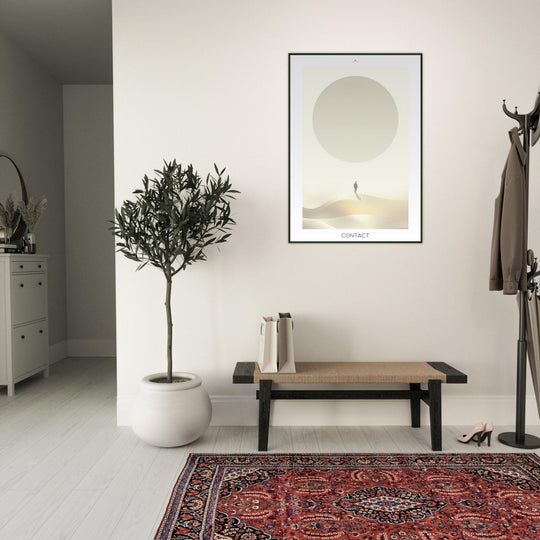 Lámina Feng Shui Contact, esfera de luz inspirada en la Esfera de Buga, diseño minimalista y espiritual. Sumi-e art o feng shui poster