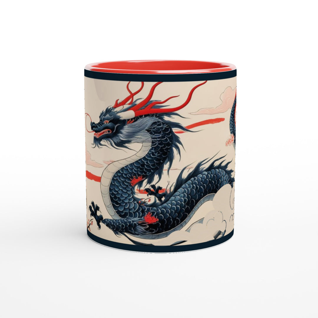 Taza Dragón de Agua en cerámica de 325 ml, diseño Feng Shui con interior negro o rojo