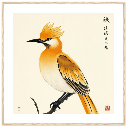 Lámina Feng Shui de pájaro Japonesa en estilo sumi-e, símbolo de claridad mental y guía espiritual