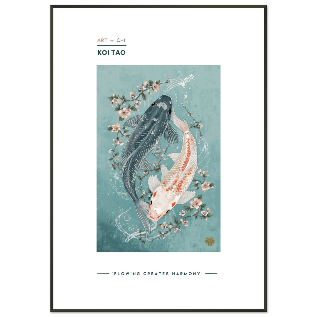Lámina minimalista japonesa con carpas koi, arte Feng Shui para decoración de interiores, símbolo de armonía y energía