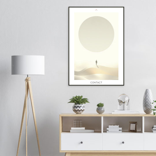 Lámina Feng Shui Contact, esfera de luz inspirada en la Esfera de Buga, diseño minimalista y espiritual. Sumi-e art o feng shui poster