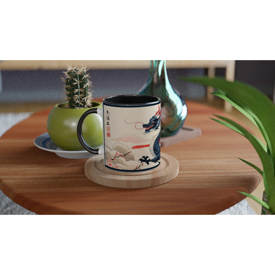 Taza Dragón de Agua en cerámica de 325 ml, diseño Feng Shui con interior negro o rojo