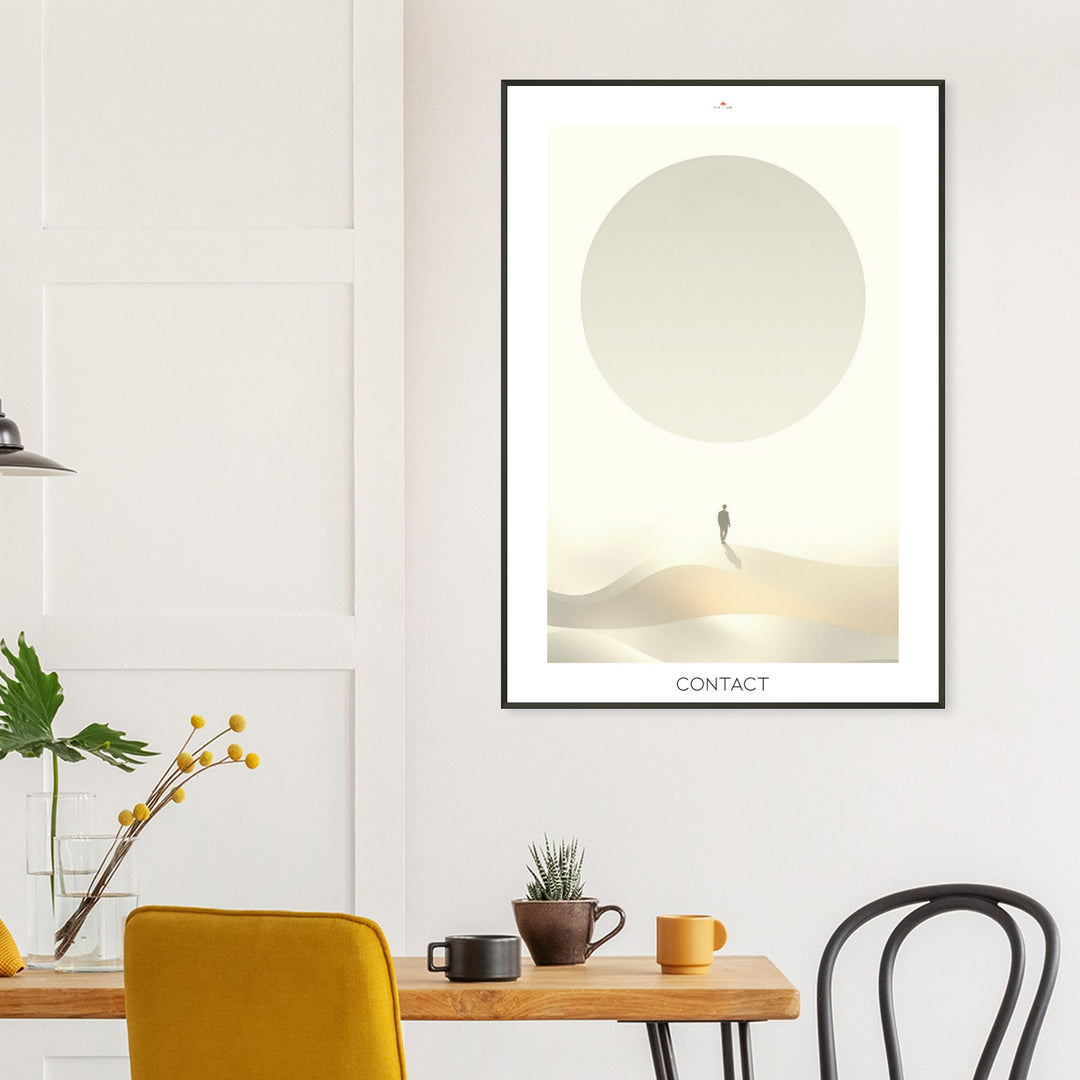 Lámina Feng Shui Contact, esfera de luz inspirada en la Esfera de Buga, diseño minimalista y espiritual. Sumi-e art o feng shui poster