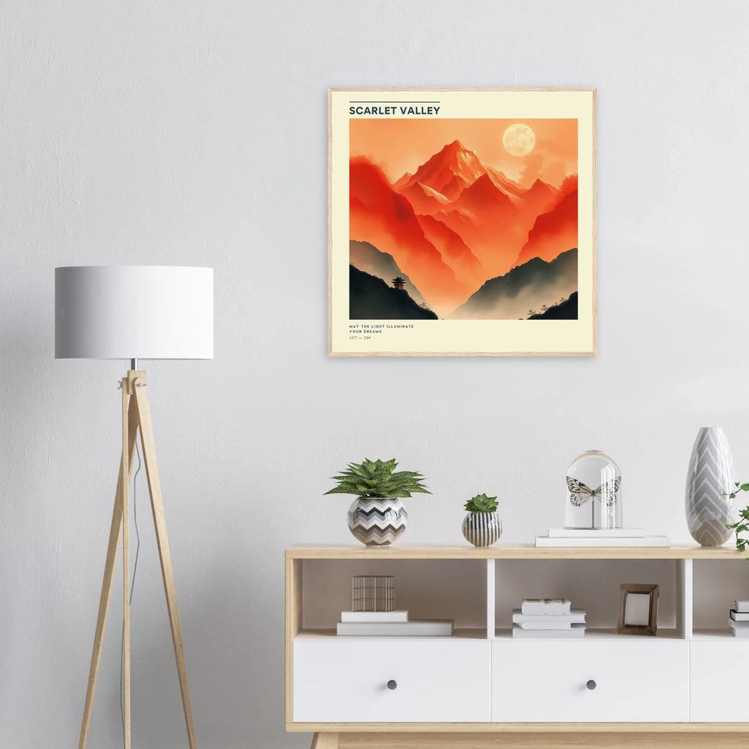 Lámina Feng Shui Valle Escarlata en estilo sumi-e, símbolo del Elemento Fuego y la vitalidad . Sumi-e art o feng shui poster