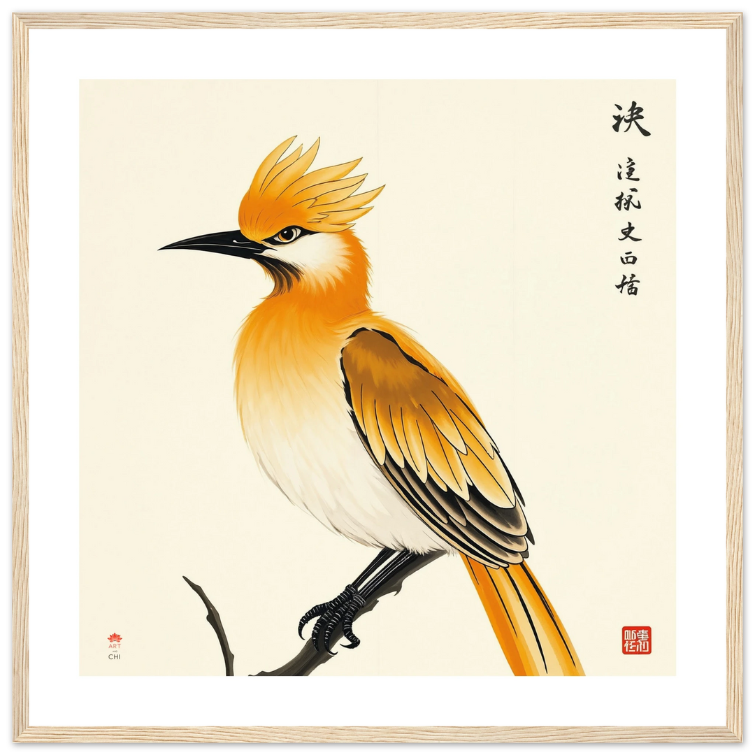 Lámina Feng Shui de pájaro Japonesa en estilo sumi-e, símbolo de claridad mental y guía espiritual