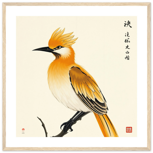 Lámina Feng Shui de pájaro Japonesa en estilo sumi-e, símbolo de claridad mental y guía espiritual