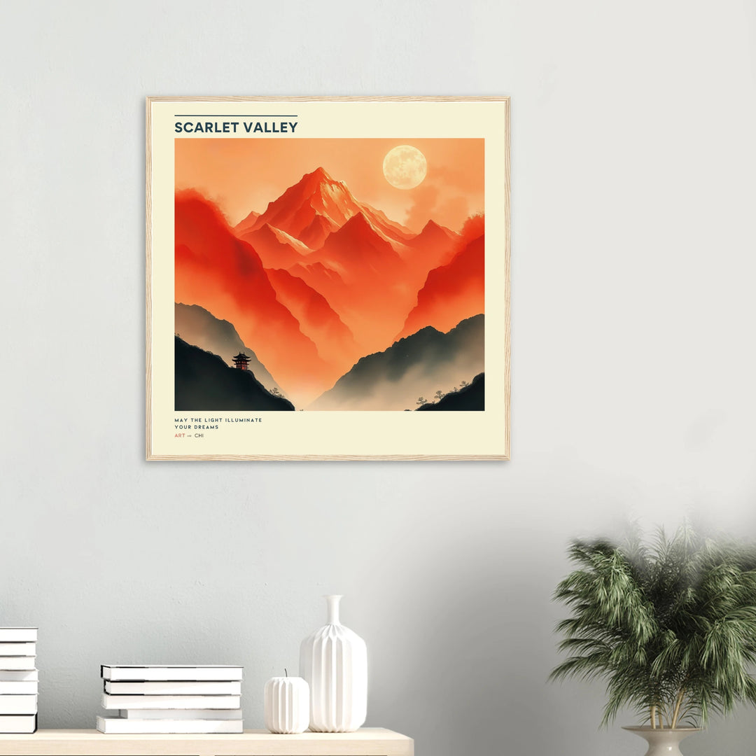 Lámina Feng Shui Valle Escarlata en estilo sumi-e, símbolo del Elemento Fuego y la vitalidad . Sumi-e art o feng shui poster