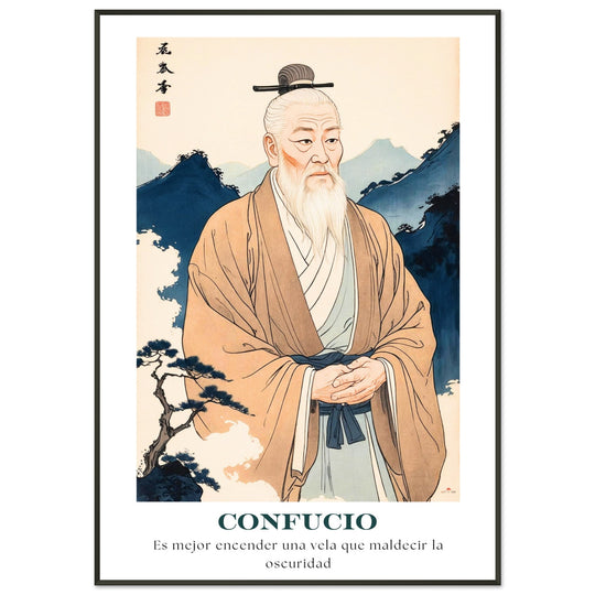 Lámina Feng Shui de Confucio con frase inspiradora Luz en la Oscuridad, ideal para sabiduría y conocimiento. Sumi-e art o feng shui poster