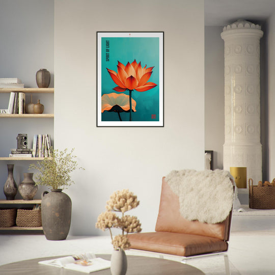 Cuadro minimalista japonés de la Flor de Loto, símbolo de pureza y renovación espiritual