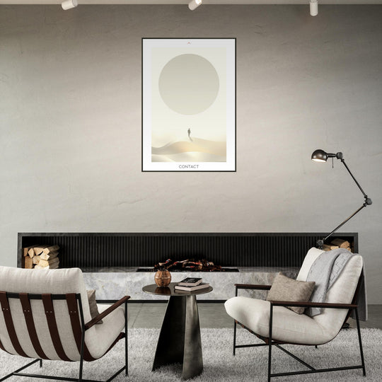 Lámina Feng Shui Contact, esfera de luz inspirada en la Esfera de Buga, diseño minimalista y espiritual. Sumi-e art o feng shui poster
