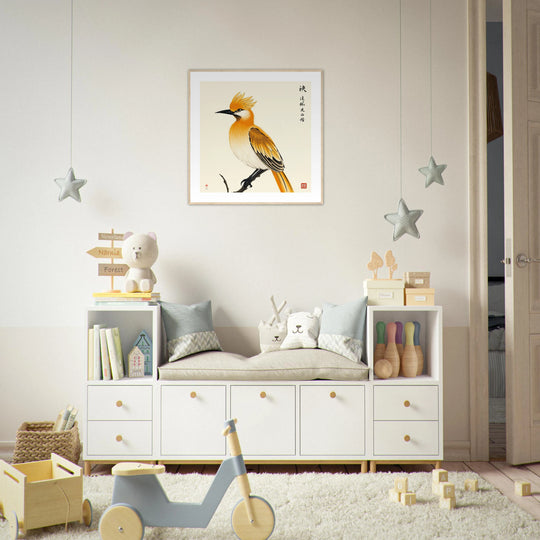 Lámina Feng Shui de pájaro Japonesa en estilo sumi-e, símbolo de claridad mental y guía espiritual
