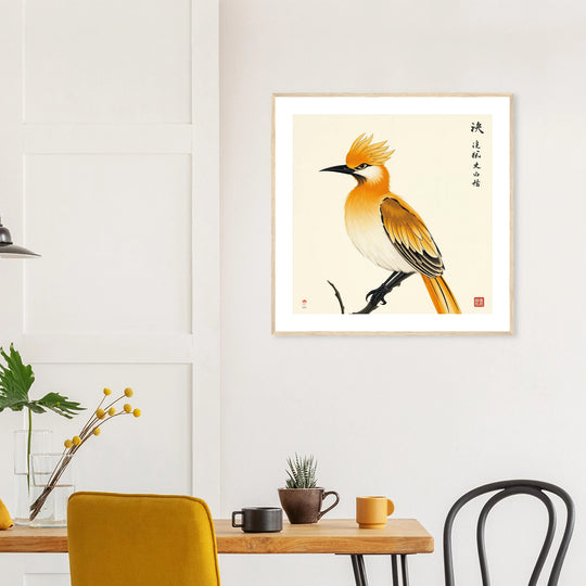 Lámina Feng Shui de pájaro Japonesa en estilo sumi-e, símbolo de claridad mental y guía espiritual
