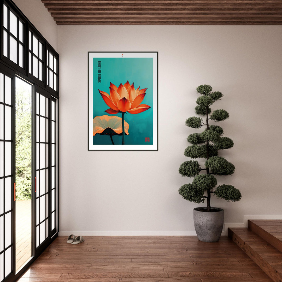 Cuadro minimalista japonés de la Flor de Loto, símbolo de pureza y renovación espiritual