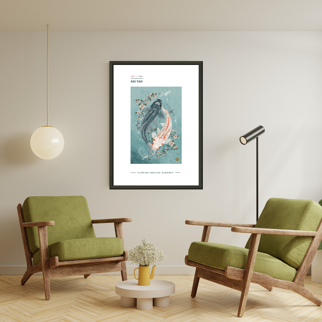Lámina Feng Shui Koi Tao | Arte japonés minimalista de peces koi