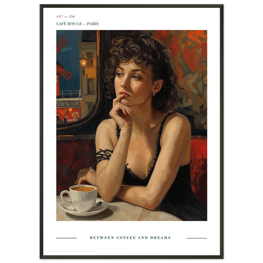 Póster con Ilustración Vintage: Mujer en Café de París, estilo cabaret Moulin Rouge. Arte Feng Shui  Romántico para decoración de salón o dormitorio. 50x70 cm