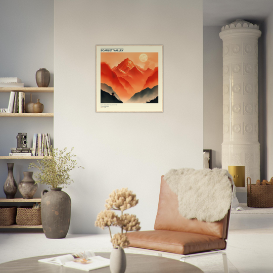 Lámina Feng Shui Valle Escarlata | Arte Sumi-e de Elemento Fuego