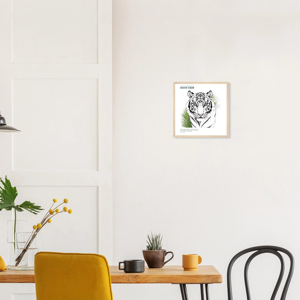 Cuadro White Tiger con tigre blanco minimalista, símbolo Feng Shui del guardián del Oeste, decoración elegante de pared