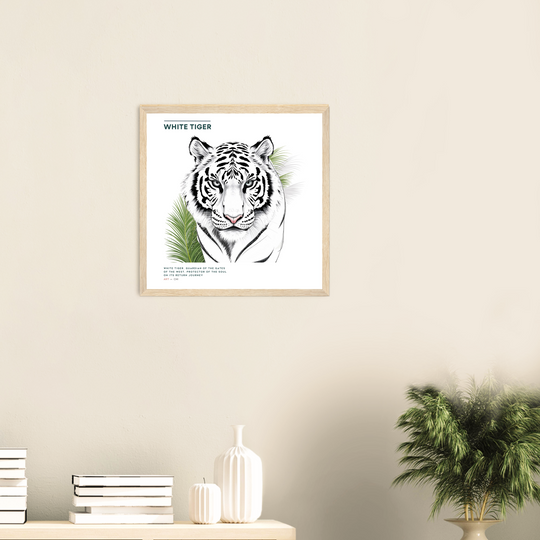 Cuadro White Tiger con tigre blanco minimalista, símbolo Feng Shui del guardián del Oeste, decoración elegante de pared