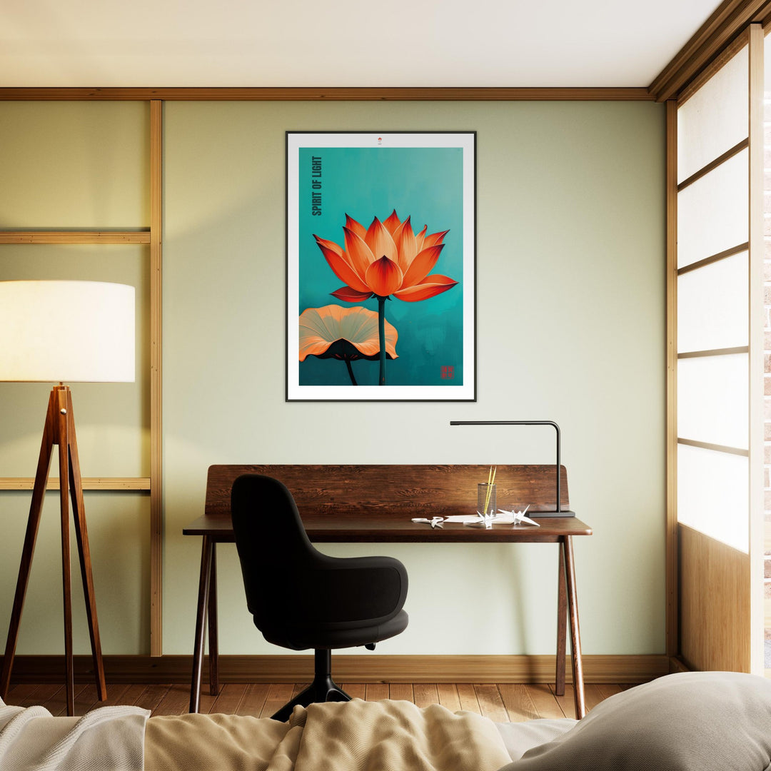 Cuadro minimalista japonés de la Flor de Loto, símbolo de pureza y renovación espiritual