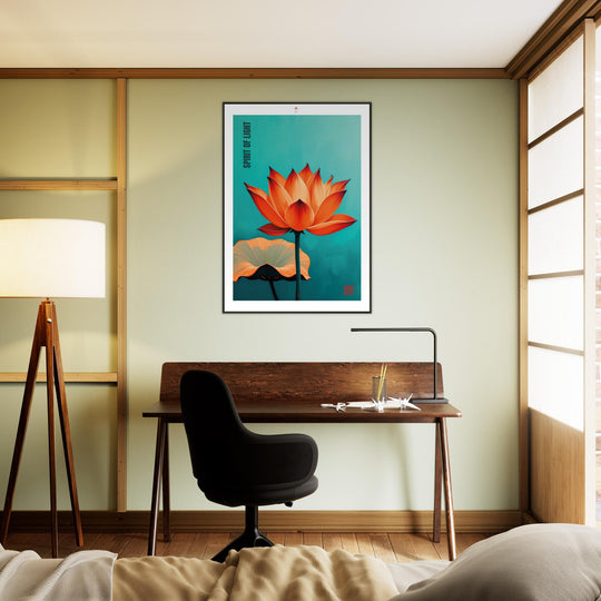 Cuadro minimalista japonés de la Flor de Loto, símbolo de pureza y renovación espiritual