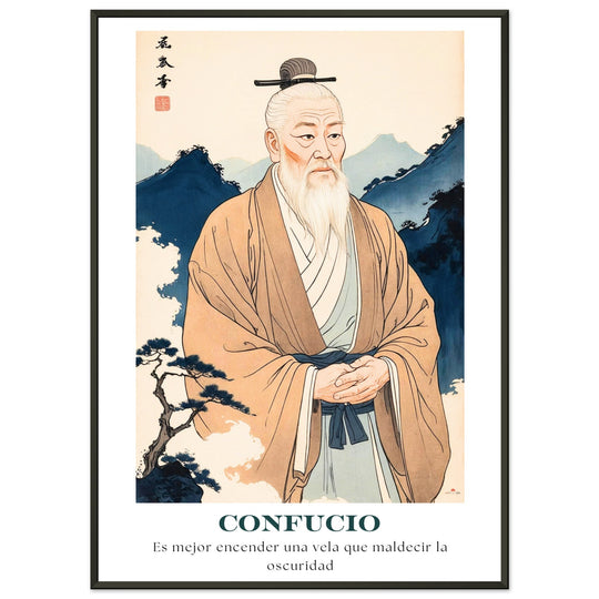 Lámina Feng Shui de Confucio con frase inspiradora Luz en la Oscuridad, ideal para sabiduría y conocimiento. Sumi-e art o feng shui poster