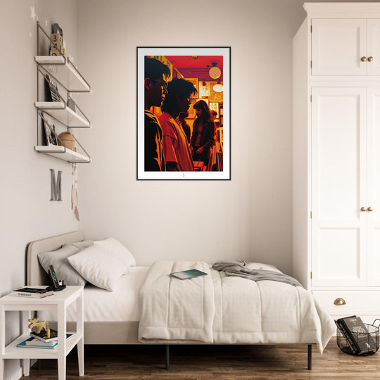 Lámina Noches de Vinilos, arte urbano retro inspirado en Tokio con estética de los años 80