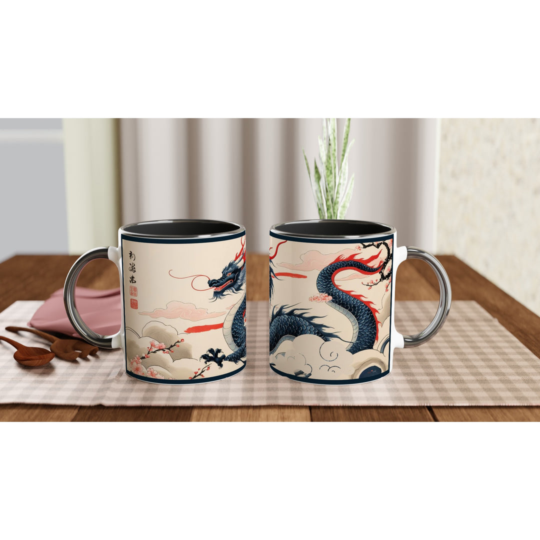 Taza Dragón de Agua en cerámica de 325 ml, diseño Feng Shui con interior negro o rojo