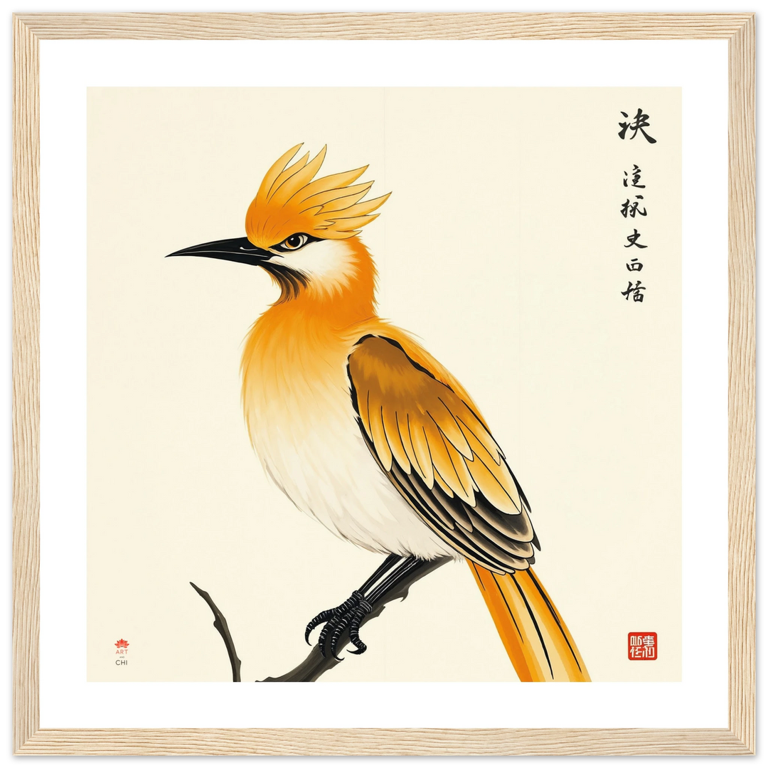 Lámina Feng Shui de pájaro Japonesa en estilo sumi-e, símbolo de claridad mental y guía espiritual
