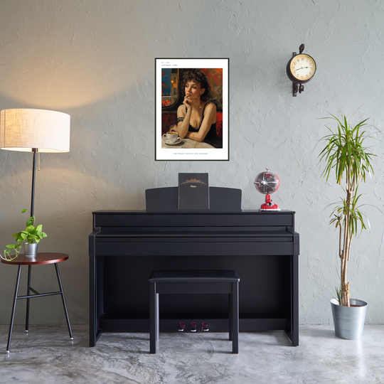 Póster con Ilustración Vintage: Mujer en Café de París, estilo cabaret Moulin Rouge. Arte Feng Shui  Romántico para decoración de salón o dormitorio. 