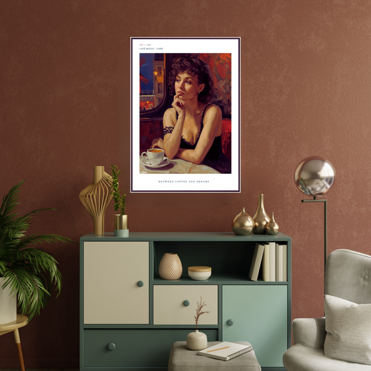 Póster con Ilustración Vintage: Mujer en Café de París, estilo cabaret Moulin Rouge. Arte Feng Shui  Romántico para decoración de salón o dormitorio. 70x100 xm