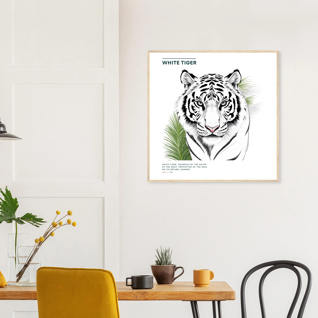 Lámina feng Shui Tigre Blanco | Arte japonés minimalista animales sagrados