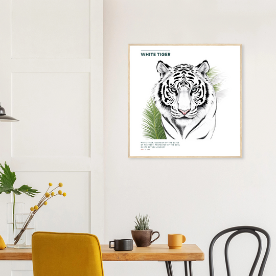 Lámina feng Shui Tigre Blanco | Arte japonés minimalista animales sagrados