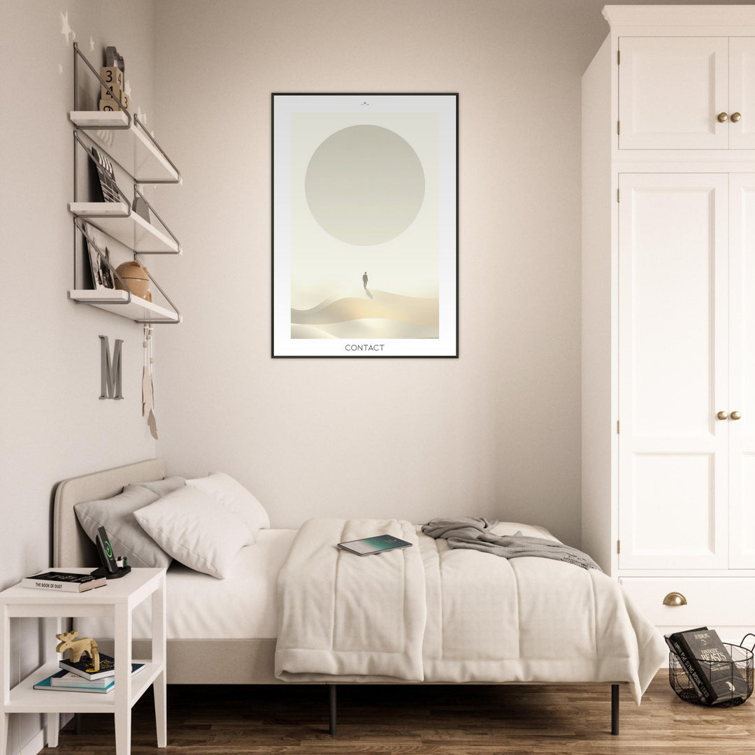 Lámina Feng Shui Contact, esfera de luz inspirada en la Esfera de Buga, diseño minimalista y espiritual. Sumi-e art o feng shui poster